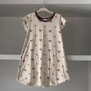 Play Kids Cream Bear Print Nightgown with Brown Trim